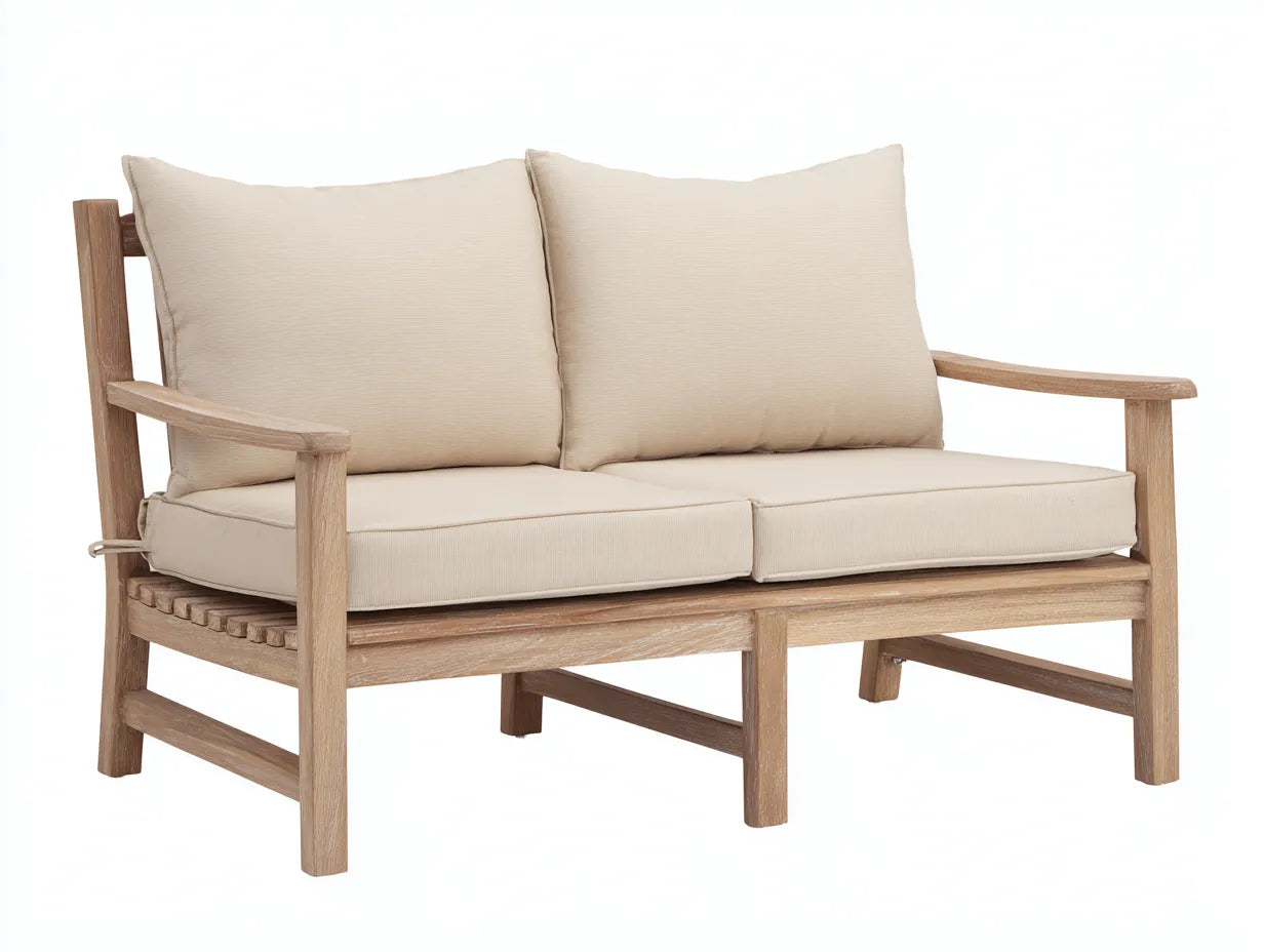 2-Sitzer-Sofa Holz Stoff 155x83x78 cm - Natur und Beige - klassisch für Gartenlounge