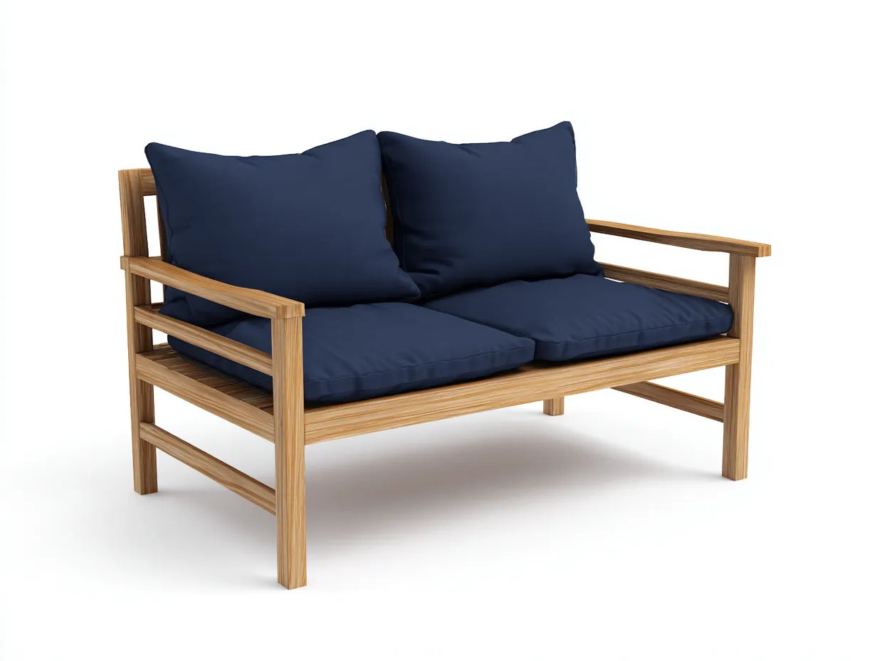 2-Sitzer-Sofa Holz Stoff 168x79x74 cm - Natur und Dunkelblau - geradlinig für Außenbereich