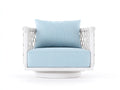 Sessel Polyrattan Stoff 96x90x77 cm - Weiß und Hellblau - kompakte Sitzschale für Außenbereich