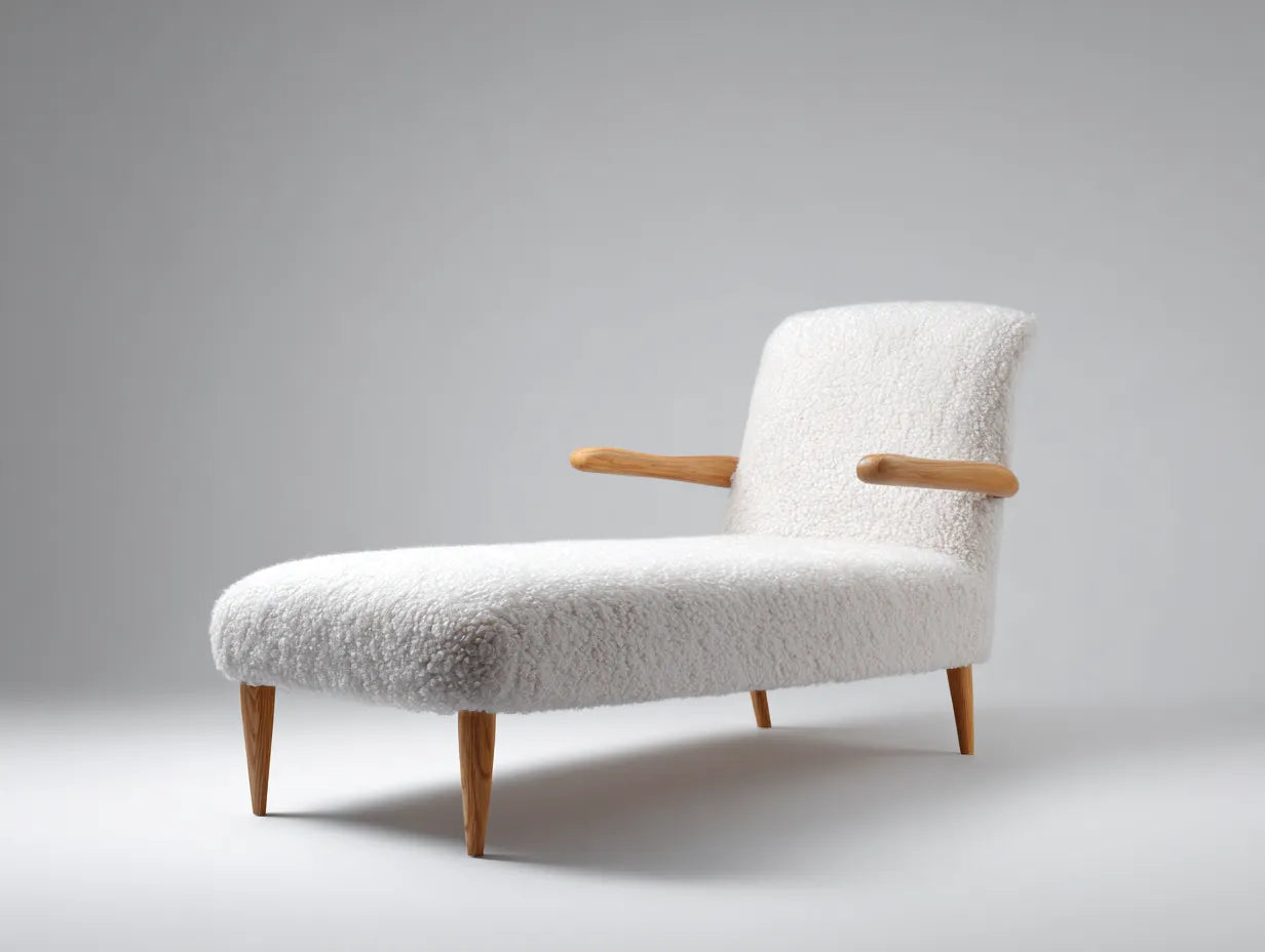Chaiselongue Teddy-Stoff 172x72x80 cm - Weiß - helle Holzstruktur