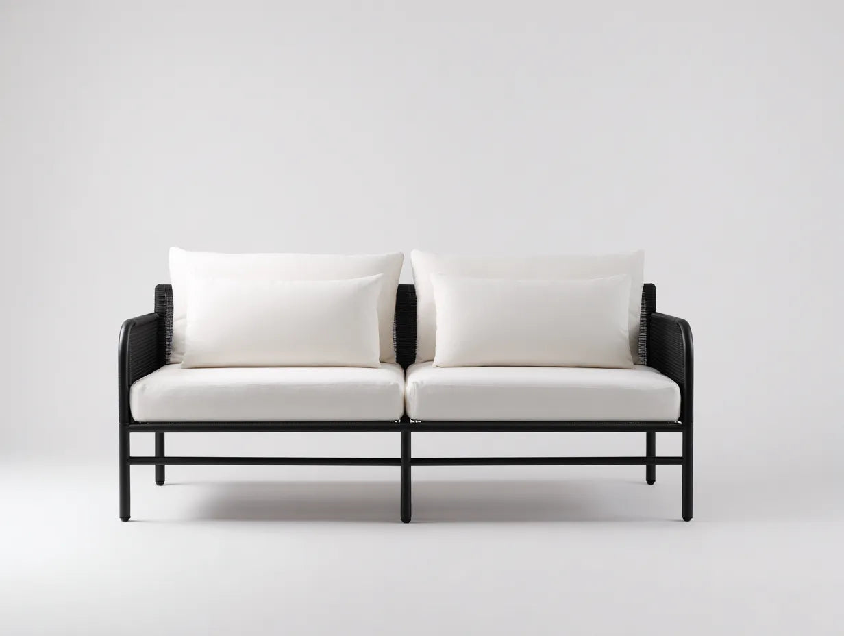 2-Sitzer-Sofa Metall Stoff 150x76x72 cm - Schwarz und Cremeweiß - modernes Outdoor Design