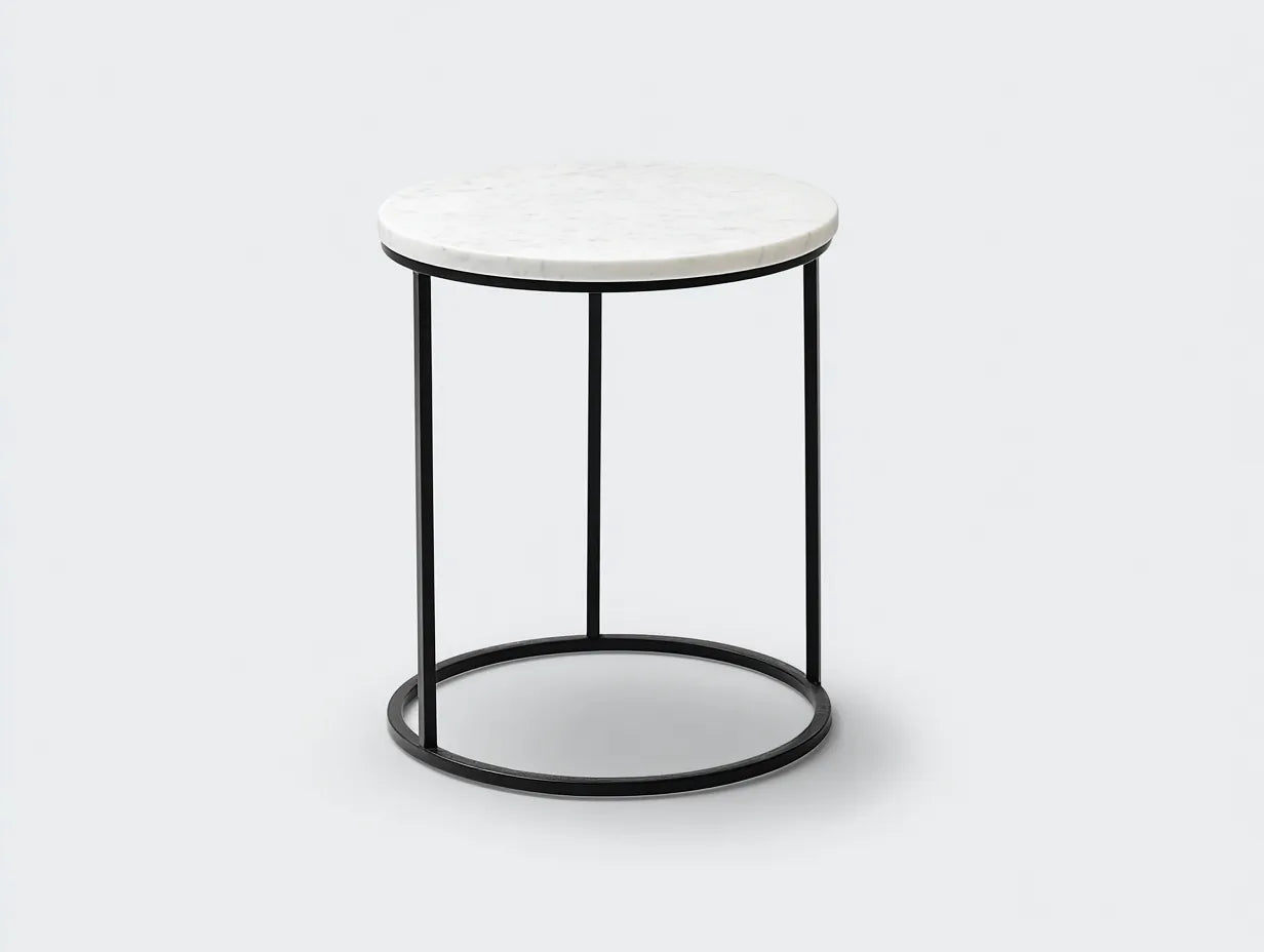 Beistelltisch rund 45x45x53 cm - Weiß und Schwarz - Marmoroptik mit Metallgestell für Wohnzimmer