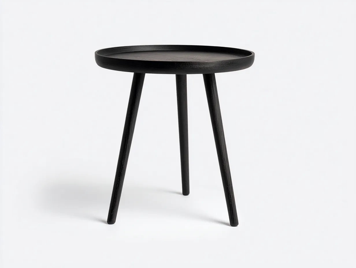 Beistelltisch rund 42x42x48 cm - Schwarz - Holzoptik mit Dreibein-Gestell für Wohnzimmer