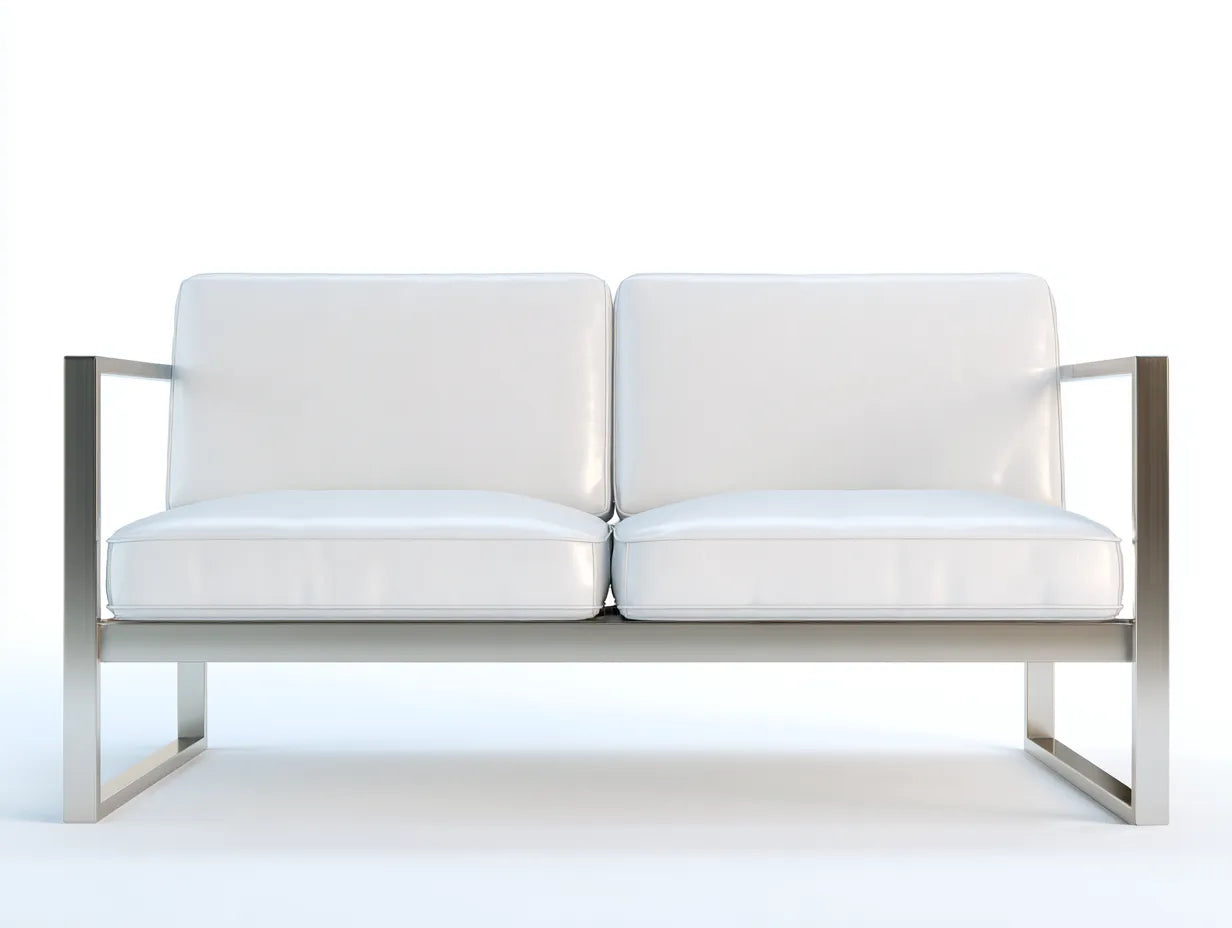 2-Sitzer-Sofa Metall Kunstleder 146x74x73 cm - Silber und Weiß - puristisch für Außenbereich