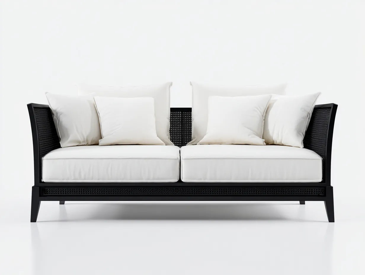2-Sitzer-Sofa Geflecht Stoff 158x78x75 cm - Schwarz und Cremeweiß - elegantes Garten Design