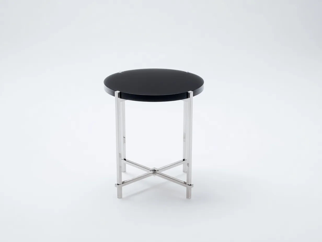 Beistelltisch rund 44x44x55 cm - Schwarz und Silber - klare Standbeine mit Kreuzstrebe für Wohnzimmer