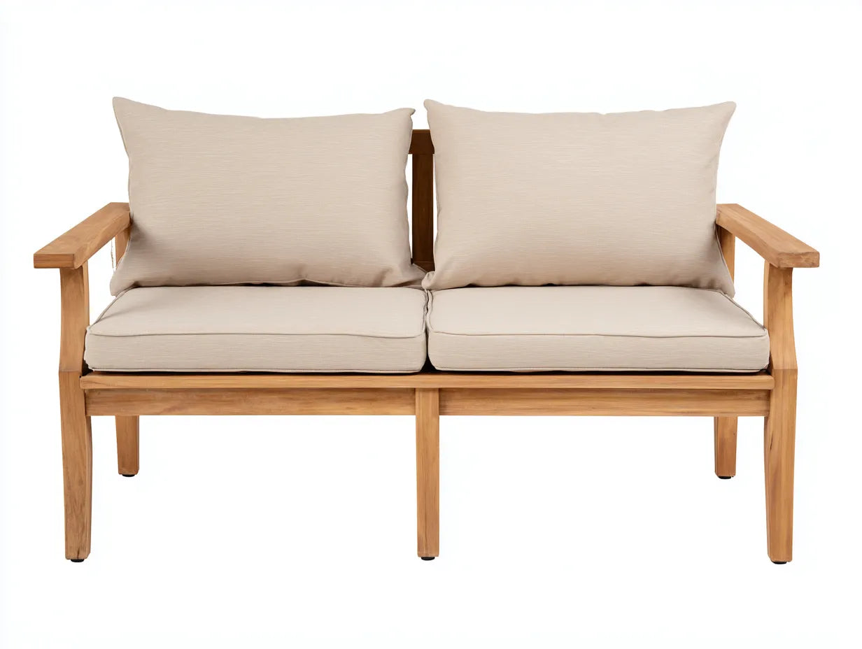 2-Sitzer-Sofa Holz Stoff 152x81x76 cm - Natur und Beige - zeitlos für Terrasse