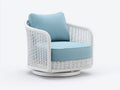 Sessel Polyrattan Stoff 100x93x79 cm - Weiß und Hellblau - gebogene Armlehnen für Außenbereich