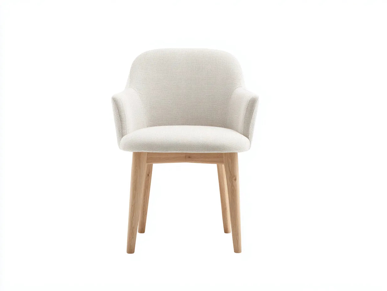 Esszimmerstuhl Stoff 58x57x82 cm - Creme und Natur - mit Armlehnen für Esszimmer