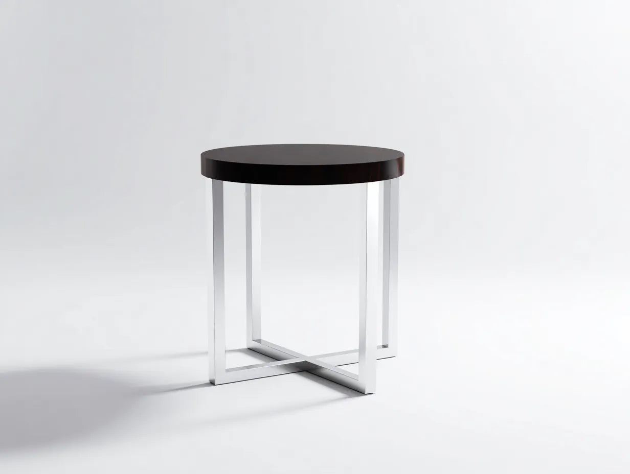 Beistelltisch rund 45x45x56 cm - Dunkelbraun und Silber - Holzplatte mit klarem Gestell für Wohnzimmer