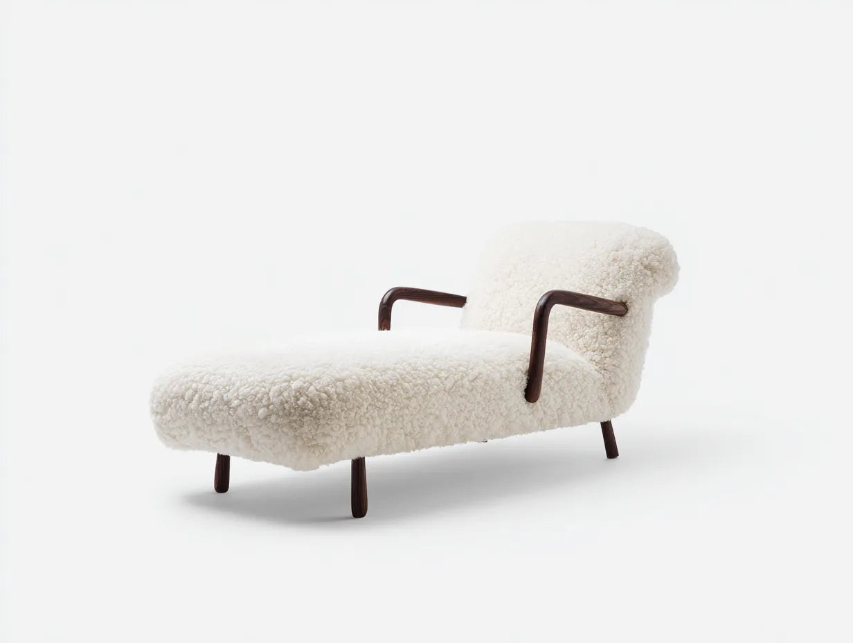 Chaiselongue Teddy-Stoff 166x70x82 cm - Cremeweiß - Holzarmlehnen