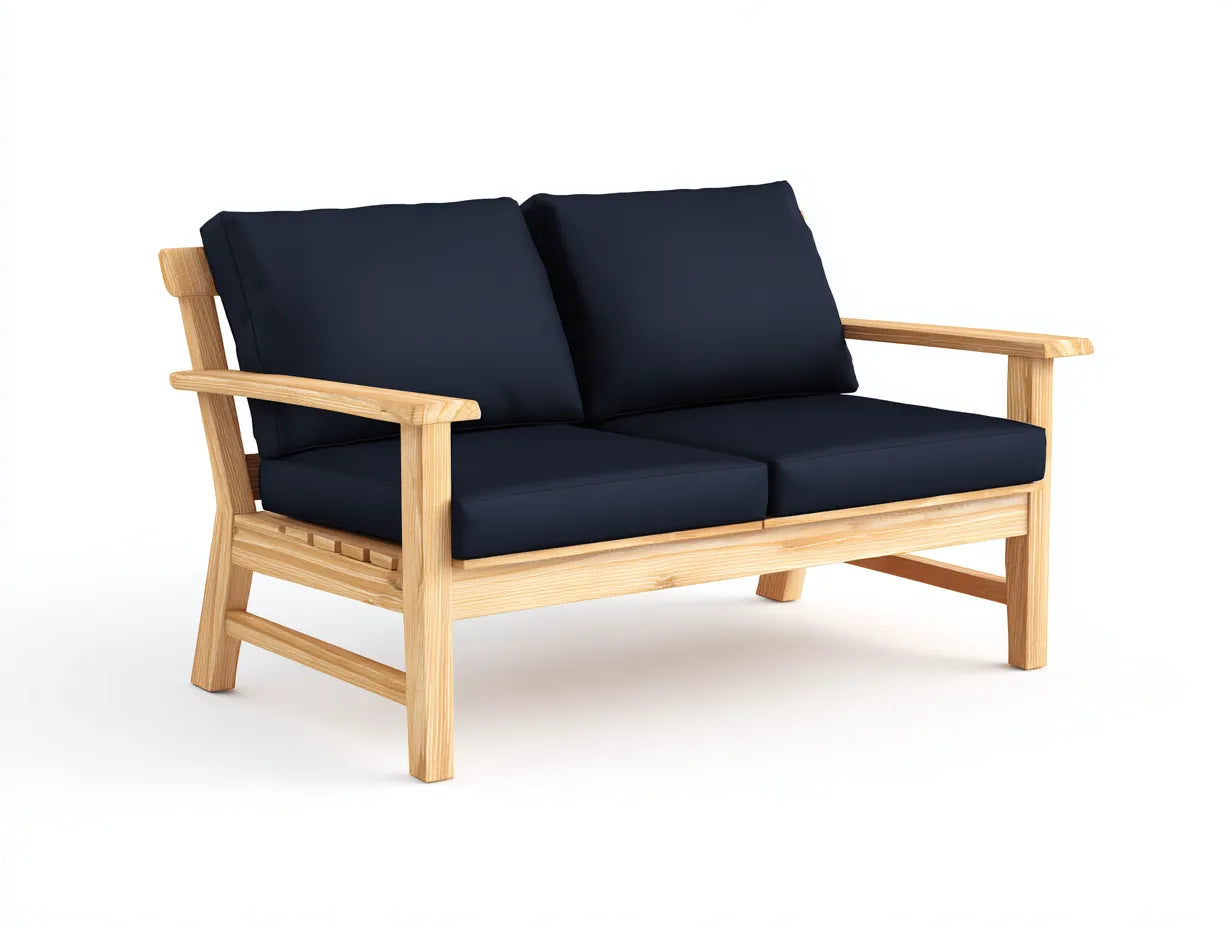 2-Sitzer-Sofa Holz Stoff 160x80x77 cm - Natur und Dunkelblau - klassisch für Garten