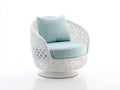 Sessel Polyrattan Stoff 101x94x80 cm - Weiß und Hellblau - rundes Lounge Design für Außenbereich